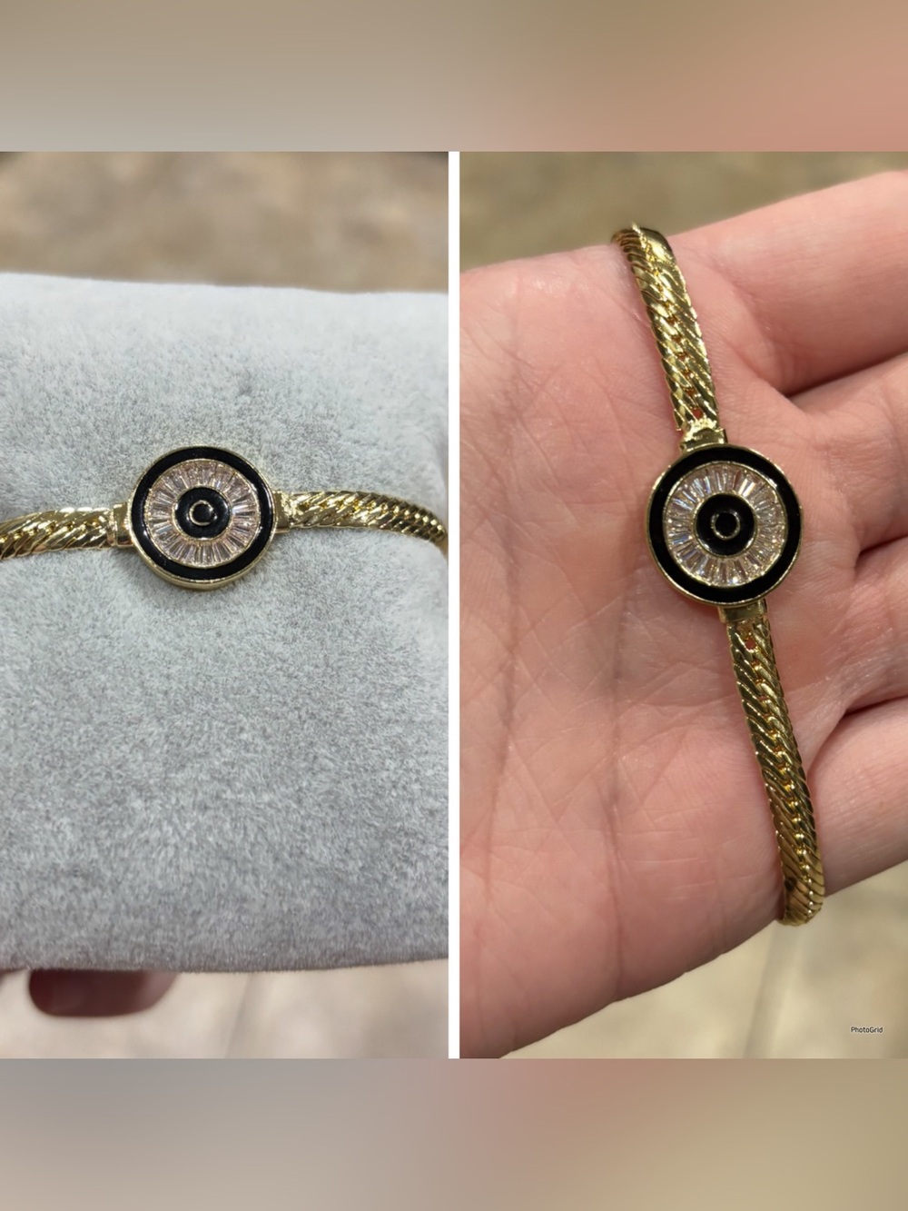 Gold-Tone Black Center Bracelet with Crystal Accents
